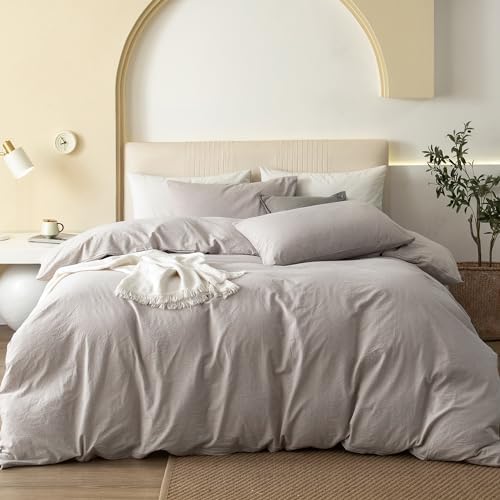 JIYUAN Twin Washed Cotton Duvet Cover Set, 2-Piece, Relaxed Linen Feel