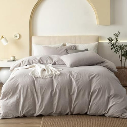 JIYUAN Oversized Queen Washed Cotton Duvet Cover Set Relaxed Linen Feel