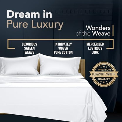 TEXAS LINEN CO. 100% Egyptian Cotton Pillow Cases King Size Set of 4 - Luxury 1500 Series Couture Comfortin' Collection Cotton Pillowcases (2 Pair, White), Breathable Hotel Sateen Pillowcases