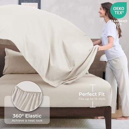 HEVUMYI 7-Piece California King Comforter Set, Beige Bed in a Bag
