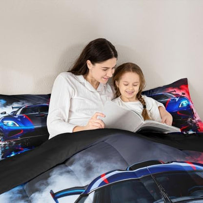 Feelyou Boys Sports Car Bedding Set Soft for Boys Girls, Racing Car Comforter Set Full Size Extreme Sports Duvet Quilt Microfiber Automobile Bedroom Decor 3 Pcs with 2 Pillow Cases