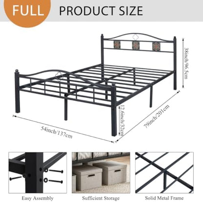 Full Size Bed Frame with Headboard Footboard, Victorian Metal Platform Beds