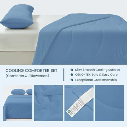 Cooling Comforter Set Twin/Twin XL Size, 2 Pieces Cooling Blanket for Hot Sleepers and Night Sweats, Q-Max>0.4 Cool Tech Bed Set with Pillowcases, Lightweight & Breathable (68''x90'', Blue)