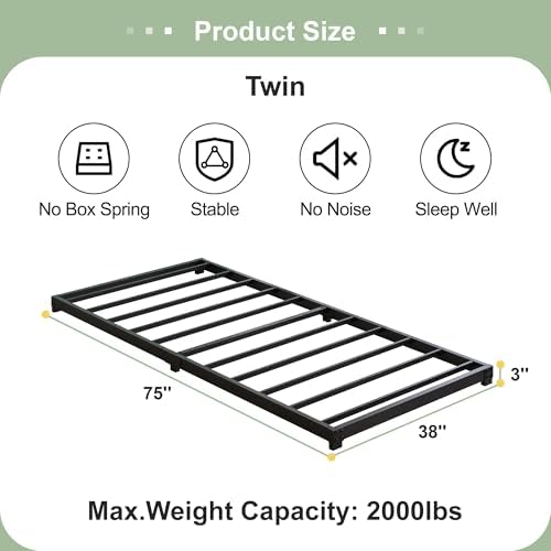 3 Inch Low Profile Twin Bed Frame Heavy Duty Floor Platform