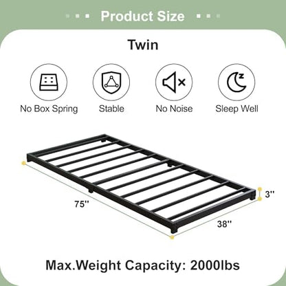 3 Inch Low Profile Twin Bed Frame Heavy Duty Floor Platform