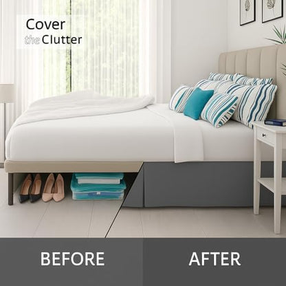 Mattress-Homes Luxury Box Pleated Bed Skirt Split Corners Platform Style Easy Fit Fade & Wrinkle Resistant with Tailored Drop 14 Inch (Queen, Dark Grey)