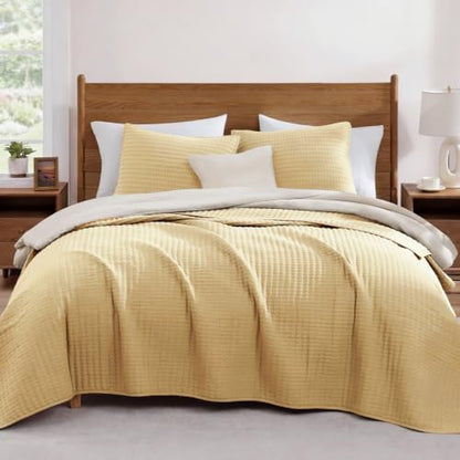 WRENSONGE King Size Quilt-Lightweight Bedspreads Yellow King Quilt Bedding