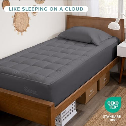 Bare Home Twin Extra Long Mattress Topper Cotton Top (Twin XL, Grey)