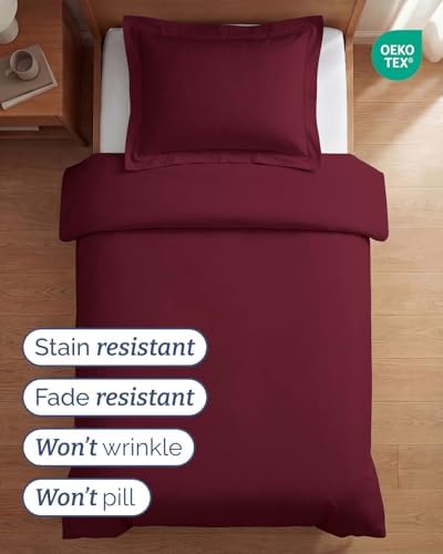 Duvet Cover Twin/Twin XL - 2 Piece Set, College Dorm Room - Burgundy
