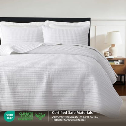 WDCOZY King Size Pick Stitch Quilt Set, 3 Pieces 104x90 inches, White