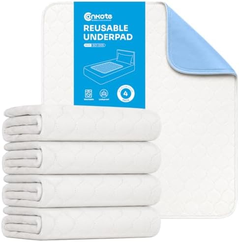 Heavy Absorbency Bed Pad, Washable and Reusable Incontinence Bed Underpads, 34"X36" (4 Pack), Waterproof Mattress Protector