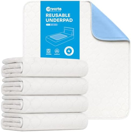 Heavy Absorbency Bed Pad, Washable and Reusable Incontinence Bed Underpads, 34"X36" (4 Pack), Waterproof Mattress Protector