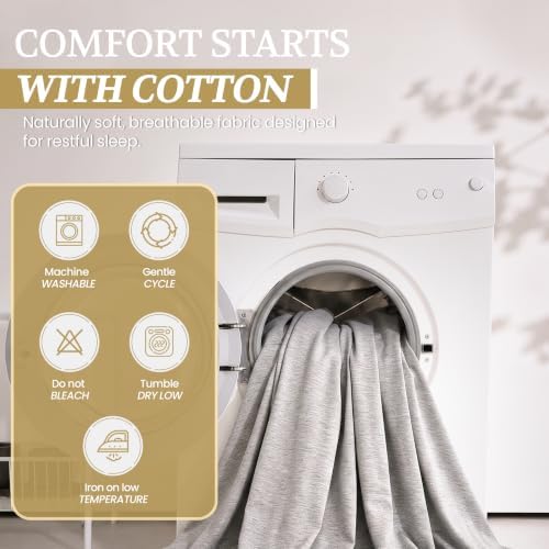 Twin XL Cotton Knit Jersey Sheet Set, 15" Deep Pocket, Light Heather Grey