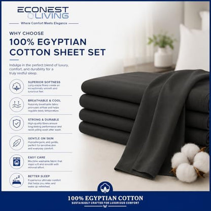 6PC Sheet Sets Full Size 100% Egyptian Cotton 16" Deep, Easy-Fit, Dark Gray