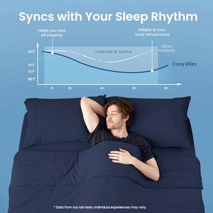 Cozy Bliss Cooling Comforter King Size x Sorona® Viscose Natural Fiber, Reversible Silky Smooth Cooling Blanket with Q-Max＞0.45 for Hot Sleepers & Night Sweats, Dark Blue, 106"x90"