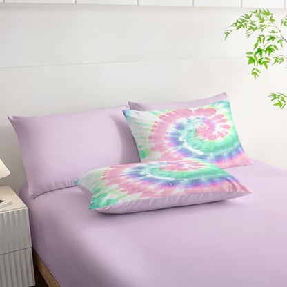 7Pcs Comforter Set Blue Pink Green Spiral Printed Bedding Set with 1 Comforter, 1 Flat Sheet, 1 Fitted Sheet and 4 Pillowcases for Boys and Girls Bedroom All Season(Spiral Full)