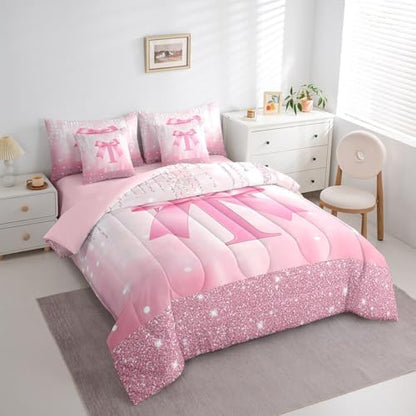 Feelyou Boys Girls Pink Bowknot 7 Pieces Bedding Set Twin Size