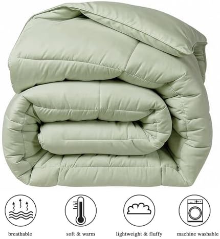 COHOME California King Size Comforter, All-Season Quilted Down Alternative Duvet Insert, Luxury Hotel GentleSoft Comforter with Anti-Clump Tech & 8 Tabs - Reversible - Sage Green 96 x104 inches