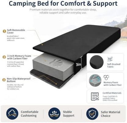 CYMULA Memory Foam Camping Mattress Pad,Sleeping Pad for Camping,Non-Slip Bottom Floor Car Mattress Bed with Retaining Portable Roll up Mattress Pad Mat for Travel Truck Guest Bed Tent