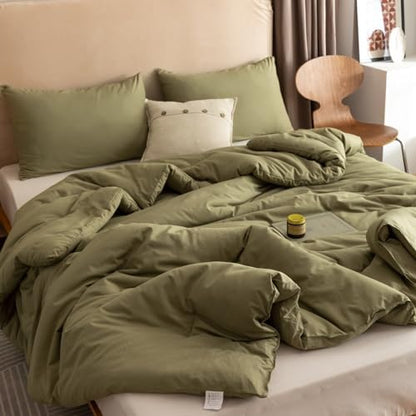 ROSGONIA Queen Comforter Set Olive Green, 3pcs Bedding Sets Queen (1 Boho Olive Comforter & 2 Pillowcases), All Season Lightweight Blanket Quilt (Pack of 2)