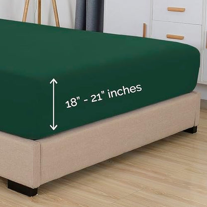 Elegant Comfort 1500 Premium Hotel Quality 18-21 Inches Deep - Extra Deep Pocket Single Fitted Sheet for High Mattress, Luxury and Softest, Smart Pocket - Wrinkle Free, Tw/Tw XL, Hunter Green