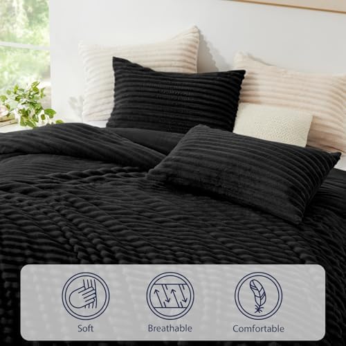 EXQ Home Fluffy Comforter Set Full Size,3 Pieces Bed Set,Black