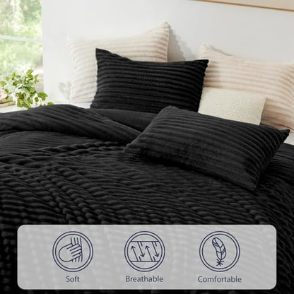 EXQ Home Fluffy Comforter Set Full Size,3 Pieces Bed Set,Black