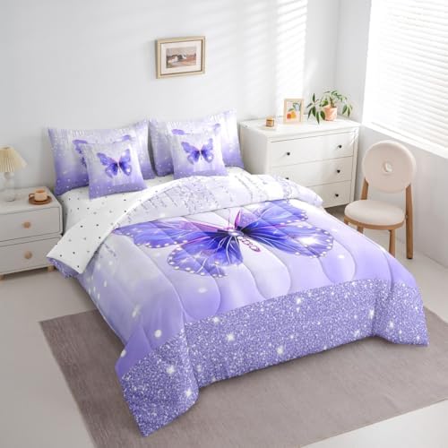 Feelyou Butterfly Comforter Set with Sheets 7 Piece Queen Size Dreamy