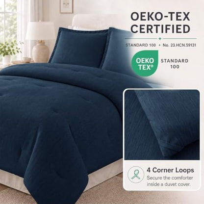 CozyLux Full Size Comforter Set, Heathered Navy Blue, 3 Pieces Bedding Sets