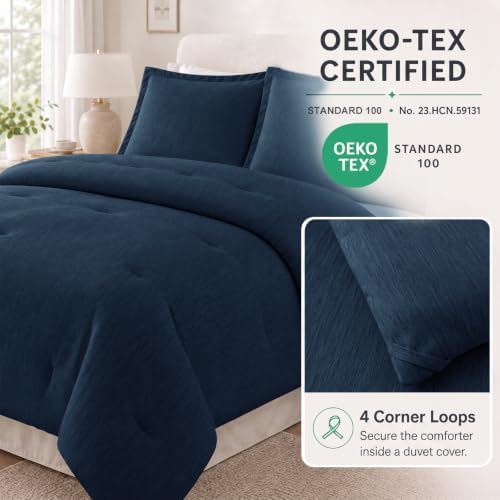 CozyLux Twin/Twin XL Comforter Set, Heathered Navy Blue, 2 Pieces