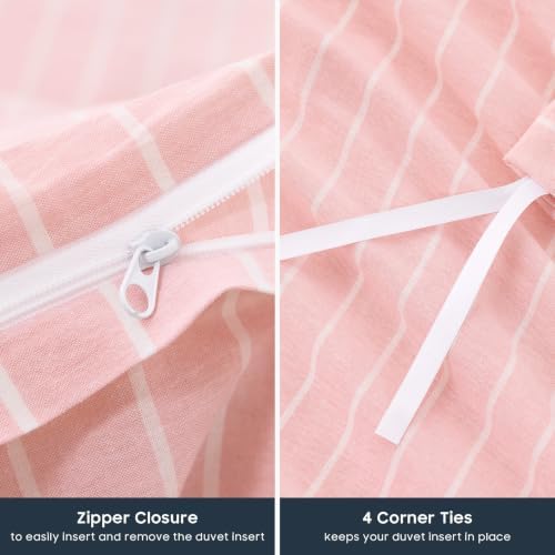 Wake In Cloud Striped Cotton Duvet Cover Set, Pink, Full