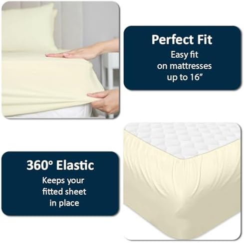 1 Piece Top Split King Fitted Sheet for Adjustable beds, 34" Split, Ivory