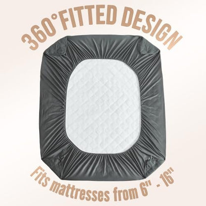 Downstoria Waterproof Mattress Protector, Full Size Mattress Pad, Soft Breathable Gray Mattress Cover with 6"-16" Deep Pocket, Dirt-Proof Washable Bed Cover for Home, Bedroom, Hotel