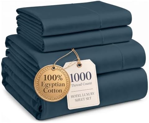 LANE LINEN Full Size Sheet Sets 100% Egyptian Cotton Sateen - Estate Blue