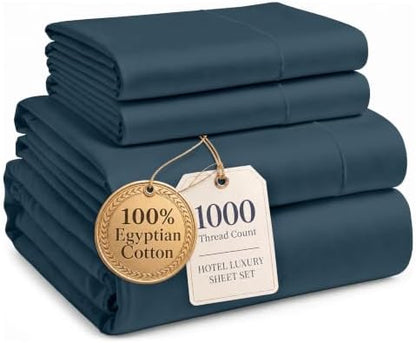 LANE LINEN Full Size Sheet Sets 100% Egyptian Cotton Sateen - Estate Blue