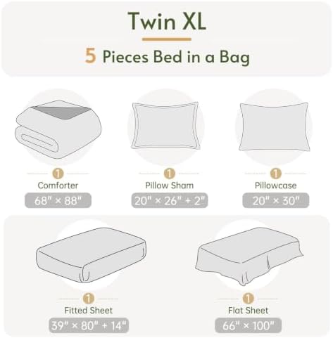 Twin XL Comforter Set with Sheets - 5 Pieces Bed in a Bag Beige Bedding Set