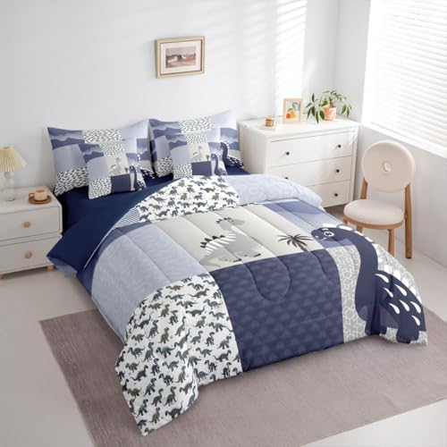 Feelyou Cute Dinosaur 7 Piece Bedding Set Full Size for Kids