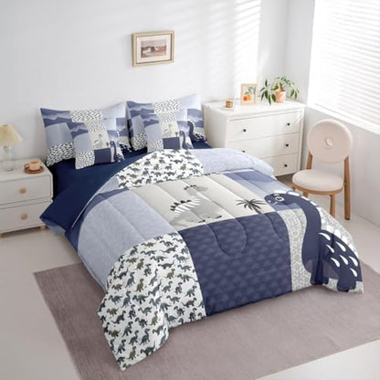 Feelyou Cute Dinosaur 7 Piece Bedding Set Full Size for Kids