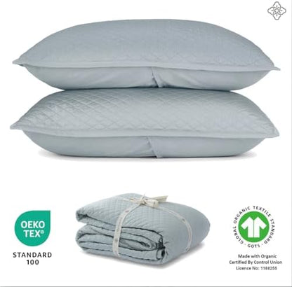 BIOWEAVES 100% Organic Cotton Quilts Queen Size - Diamond Stitched Quilted bedspreads - All Season Oversized Coverlet Set - GOTS Certified Bedding Set | 1 Quilt & 2 Pillow Shams