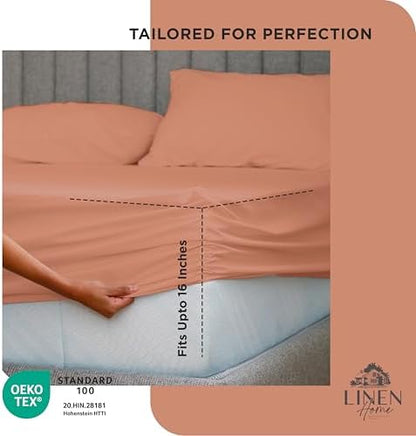 Linen Home Queen Size Fitted Sheet only 100% Cotton Percale, Tera Clay