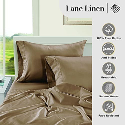 LANE LINEN 100% Egyptian Cotton Full Size Bed Sheets, Machine Washable Naturally Temperature regulating Sustaibable No Pill Fade Resistant Full Size Sheets Set Cotton- Hazelwood