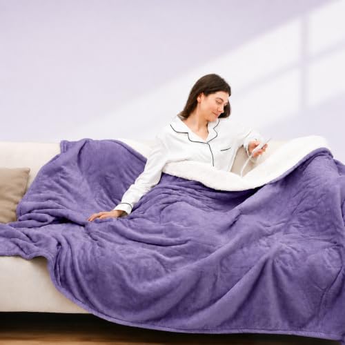 Electric Blanket Twin Size，62"x84" Heated Blanket with Overheating Protection, Extremely Cozy Soft Fast Heating with 5 Levels & 10 Hours Auto Off, Lavender Violet