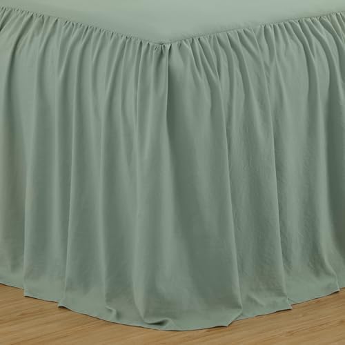Chezmoi Collection Sinclair 3-Piece Ruffle Skirt Bedspread Set - Soft Lightweight Crinkle Texture Microfiber Bedding - French Country Chic Farmhouse - California King, Sage Green