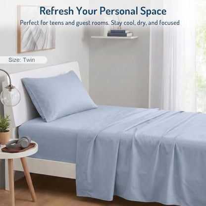 Coolmax® Cooling Sheets for Hot Sleepers, Twin Size, Light Blue