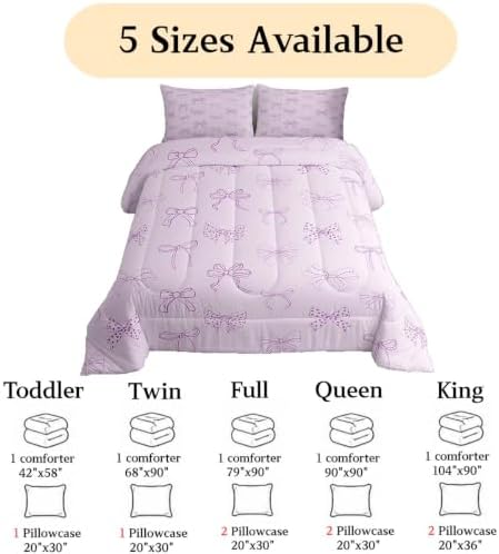 jejeloiu Bow Bedding Set Soft for Boys Girls, Bowknot Comforter Set King Size Bow Tie Duvet Quilt Microfiber Dreamy Princess Style Bedroom Decor 3 Pcs with 2 Pillow Cases
