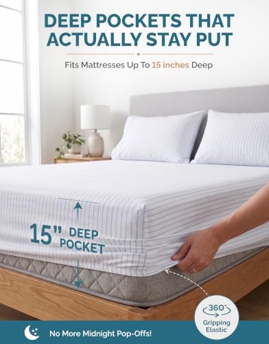 Casa Platino Twin XL Size Bed Sheets– Crisp Percale Weave 100% Cotton Bed Sheets Twin XL Size with 2 Pillowcases, 15" Deep Pocket Fitted Sheet, Long-Lasting for Cozy Sleep in All Seasons – Skylure
