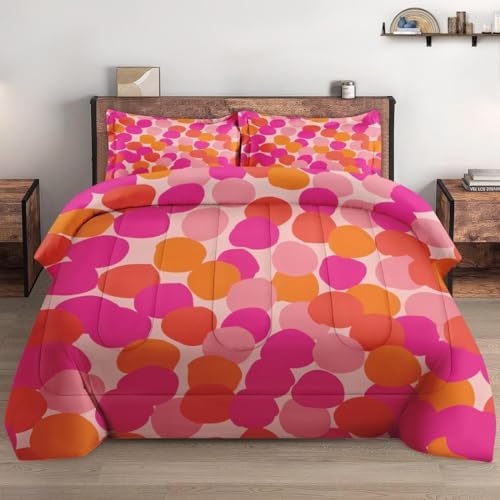 Pamnest King Comforter Set, 3 Pieces Pink Orange Bedding, All Season