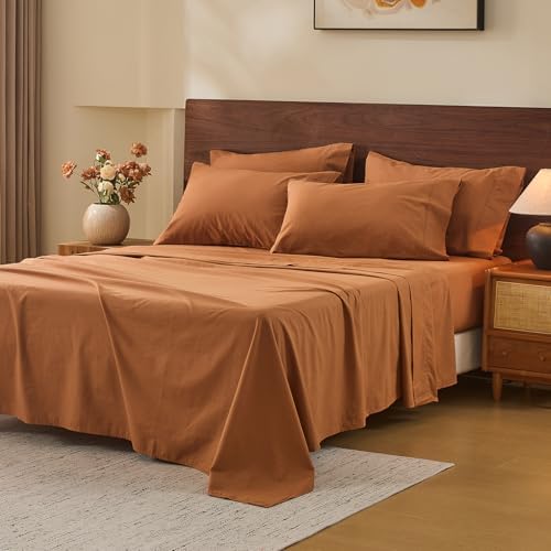 MEISHANG 100% French Linen Sheets Queen,6 Pcs,18-24" Extra Deep Pocket