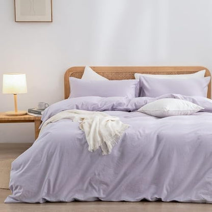 BESTOUCH Cotton Solid Duvet Cover Set Linen Feel Taro Purple Alaska King