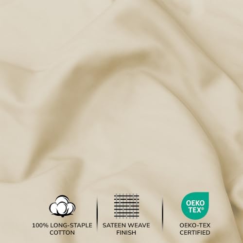 Feather & Stitch 100% Cotton Sateen 500 TC Queen Size Bed Sheet Set